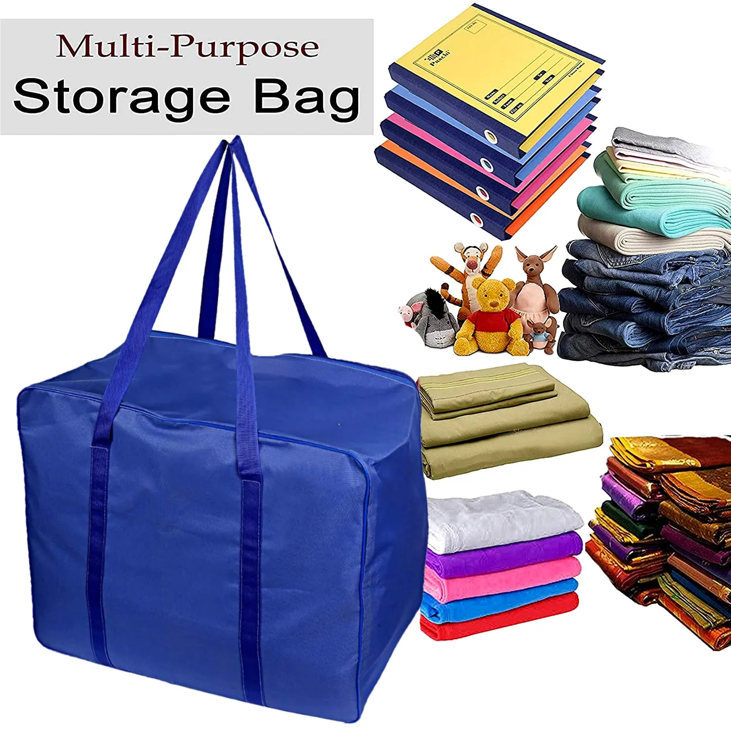 Heart Home Moisture Proof Wardrobe Organizer Storage Bag For Clothes With Zipper Closure and Handle (Blue)-HS43HEARTH26637