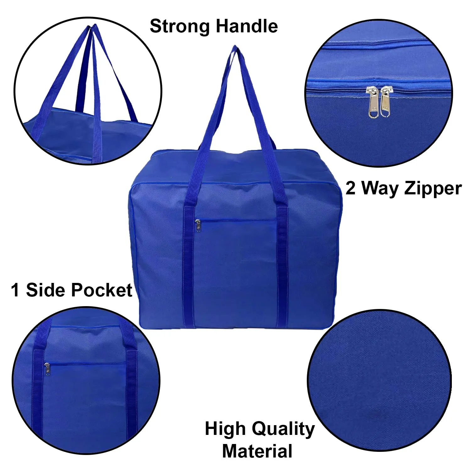 Heart Home Moisture Proof Wardrobe Organizer Storage Bag For Clothes With Zipper Closure and Handle (Blue)-HS43HEARTH26637