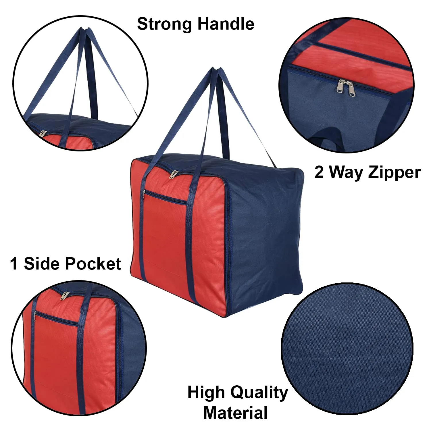 Heart Home Moisture Proof Wardrobe Organizer Storage Bag For Clothes With Zipper Closure and Handle- Pack of 2 (Red & Blue)-HS43HEARTH26659