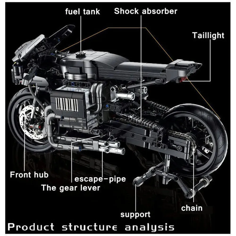 High Tech MOC Classic City Motorcycle Bricks Toy