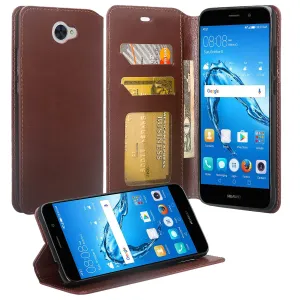 Huawei Ascend XT 2 Case, Elate 4G Case, H1711 Case, Slim Flip Fold [Kickstand] Pu Leather Wallet Cover with Card Slots & Pocket - Brown