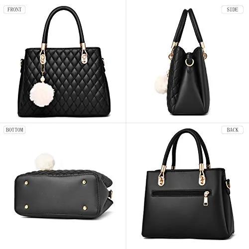 I IHAYNER Womens Leather Handbags Purses Top-handle Totes Satchel Shoulder Bag for Ladies with Pompon Green