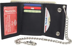 I Love Jesus RFID Protected Trifold Biker Men's Genuine Leather Steel Chain Wallet Snap closure