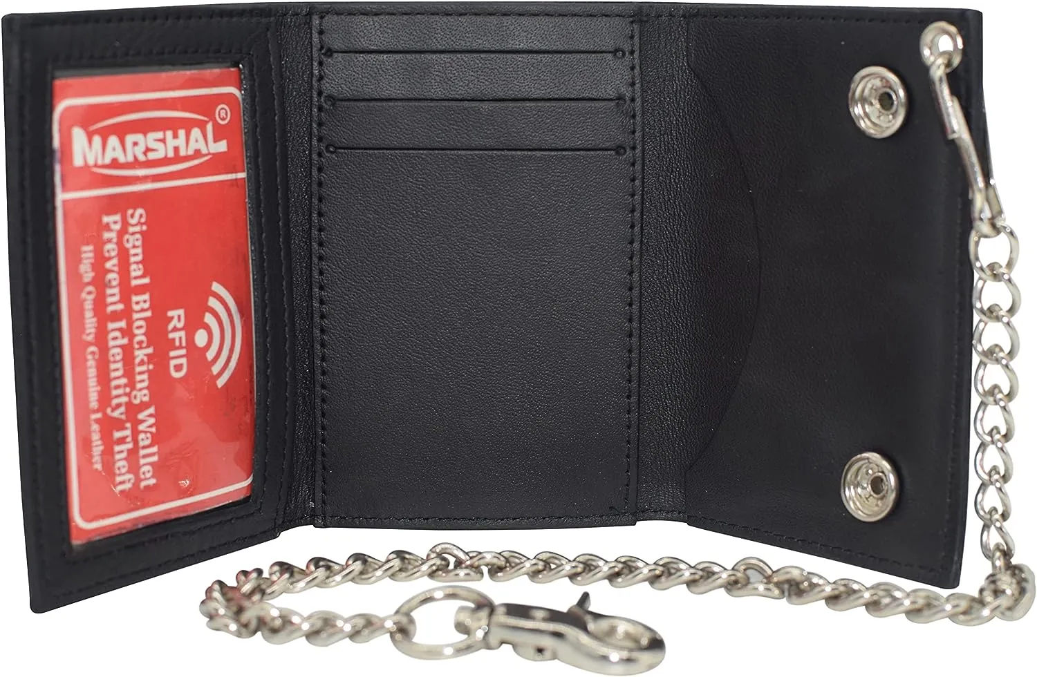 I Love Jesus RFID Protected Trifold Biker Men's Genuine Leather Steel Chain Wallet Snap closure