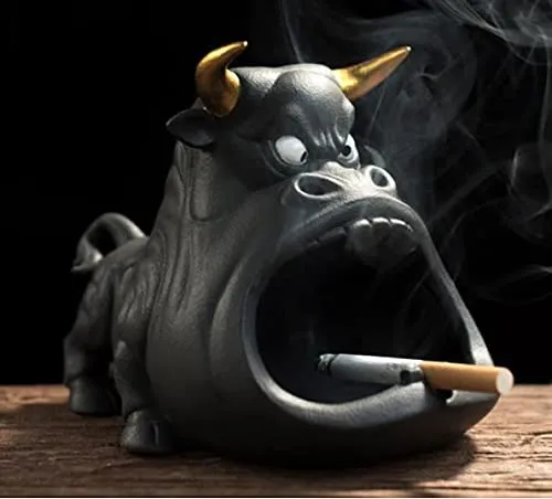 Inara Creation Angry Bull Cigarette Ashtray Smoking for Home, Office and Bar (Black)