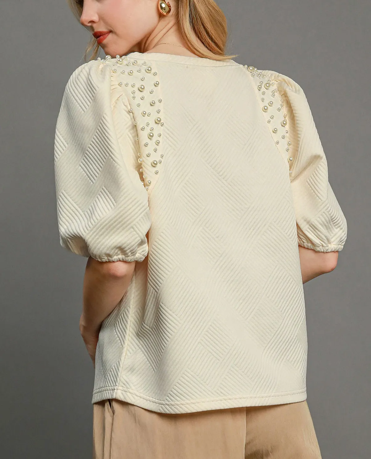 Jacquard Top with Pearl Details