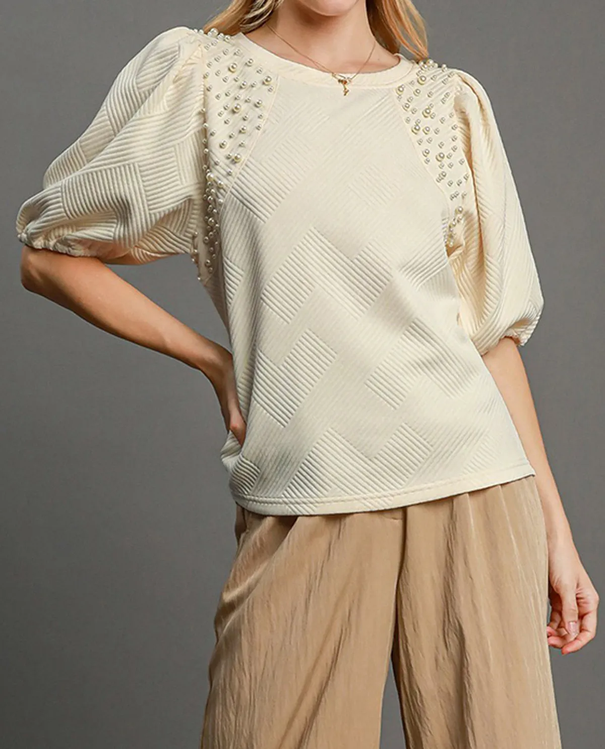 Jacquard Top with Pearl Details