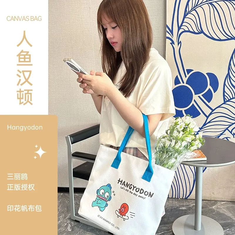 Japanese Cartoon Sanrio Big Canvas Tote Bag | Hello Kitty Kuromi Cinnamoroll Pompompurin Hangyodon -  Kawaii Daily
