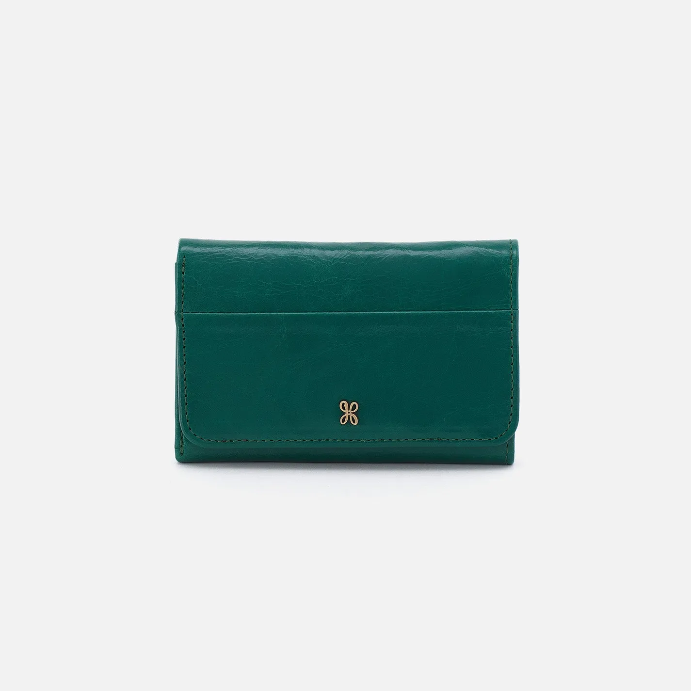 Jill Trifold Wallet In Polished Leather - Alpine Green