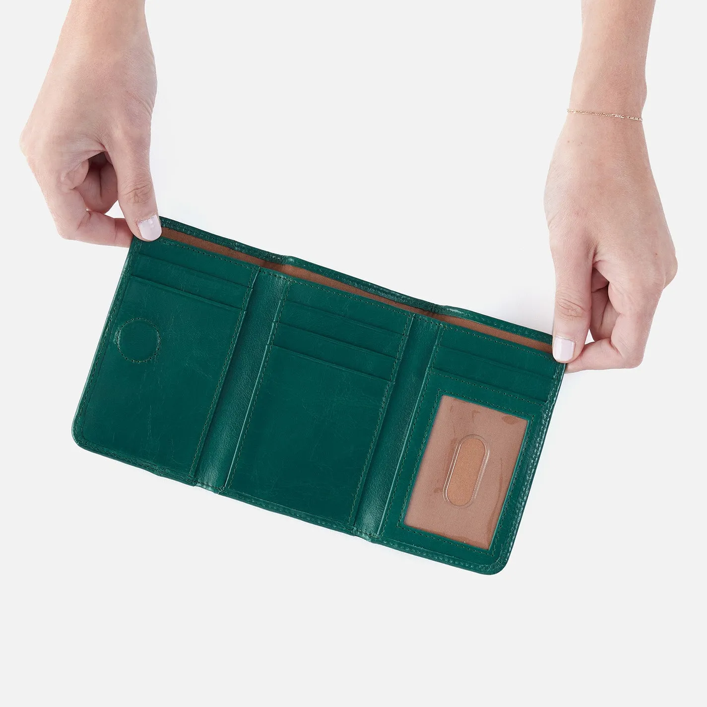 Jill Trifold Wallet In Polished Leather - Alpine Green