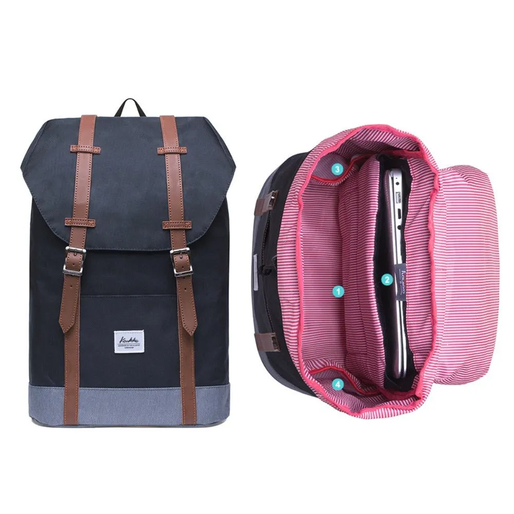 KAUKKO Backpack Women Men Vintage Travel Backpack, EP6-2  ( Black / 18.3L  )
