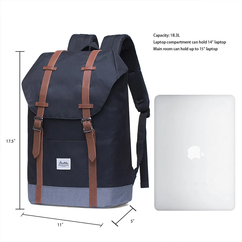 KAUKKO Backpack Women Men Vintage Travel Backpack, EP6-2  ( Black / 18.3L  )