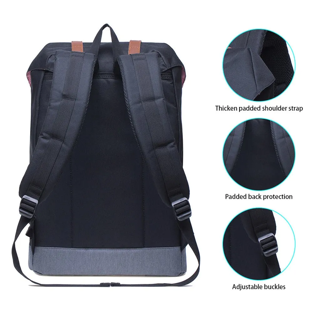 KAUKKO Backpack Women Men Vintage Travel Backpack, EP6-2  ( Black / 18.3L  )