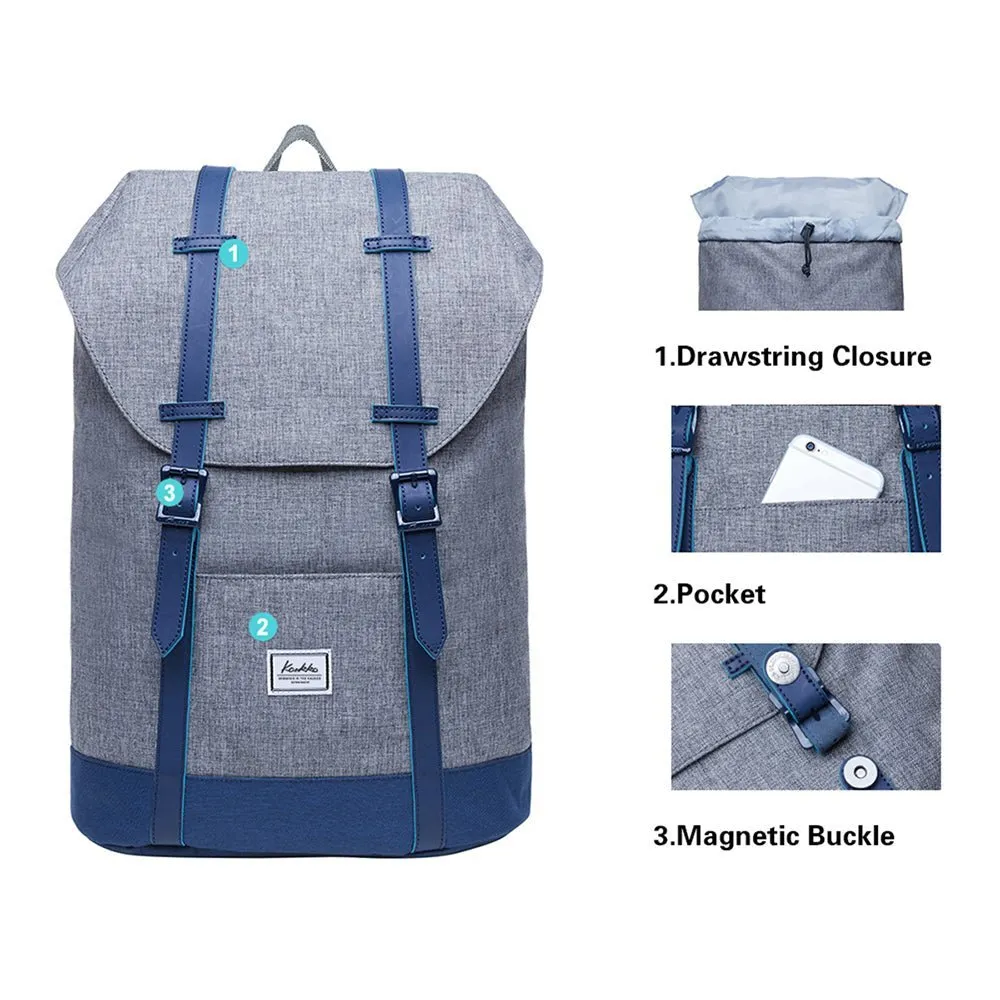 KAUKKO Backpack Women Men Vintage Travel Backpack, EP6-2  ( Grey Blue / 18.3L  )
