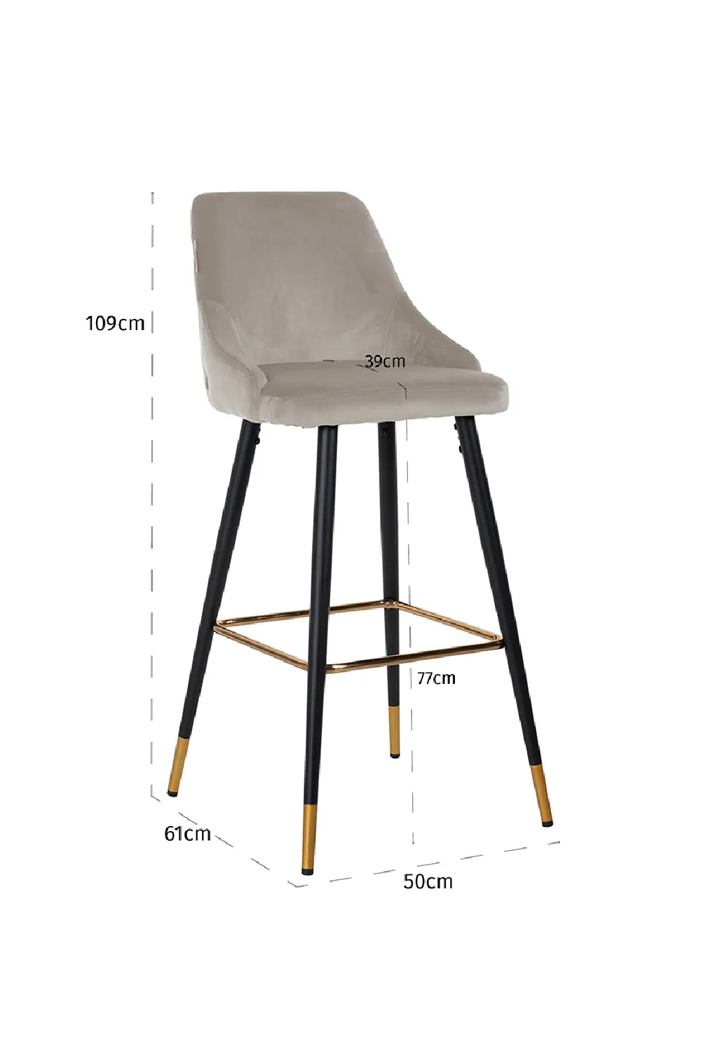Khaki Velvet Gold Accent Bar Stool | OROA Imani