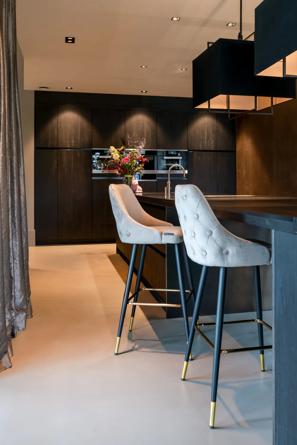 Khaki Velvet Gold Accent Bar Stool | OROA Imani