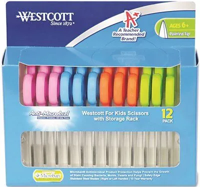 Kids 5" Pointed Scissors 12/Pack With Microban Protection