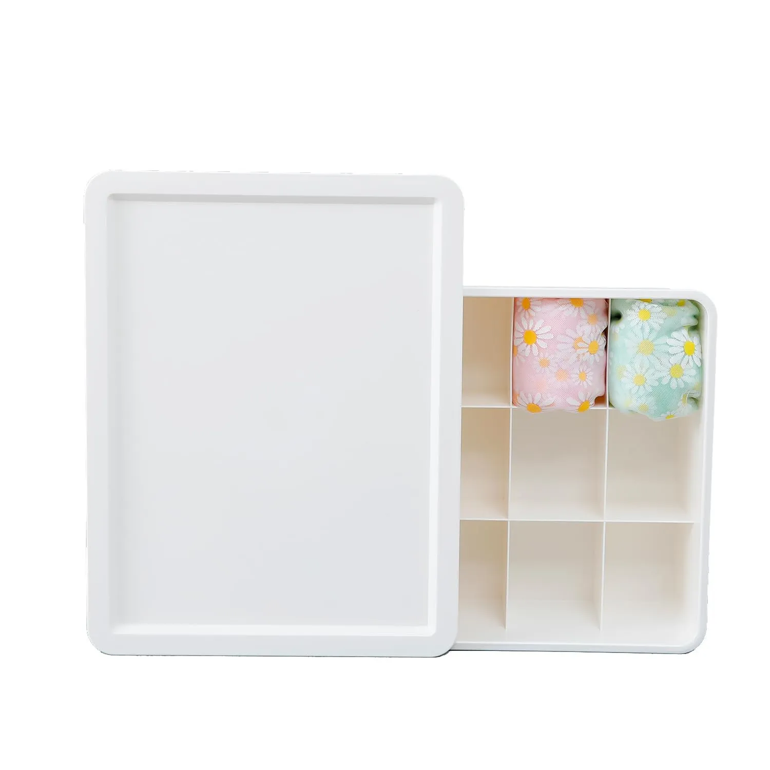 Kuber Industries Cloth Storage Box 15 Compartment with Lid|Wardrobe Organizer For clothes-Pack of 2 (White)