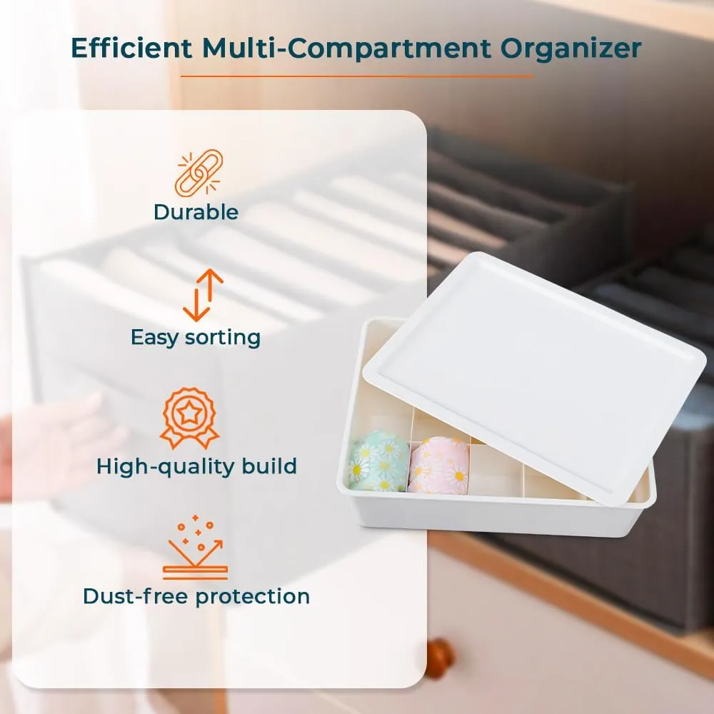 Kuber Industries Cloth Storage Box 15 Compartment with Lid|Wardrobe Organizer For clothes-Pack of 2 (White)