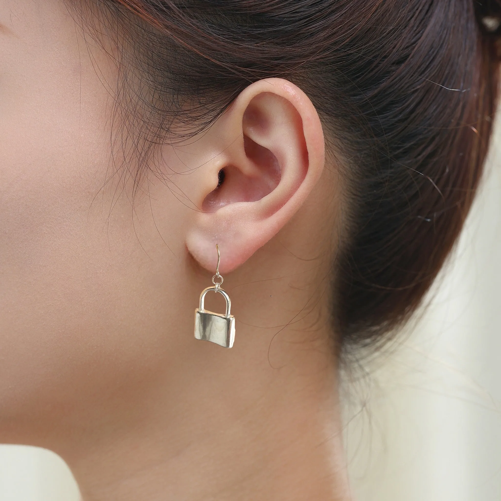 Large silver padlock earrings