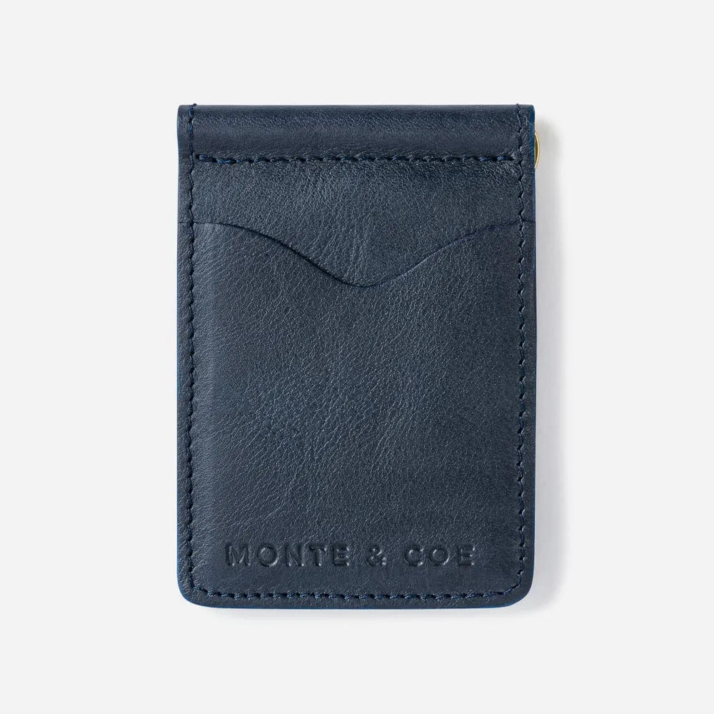 Leather Wallet with Money Clip in Navy