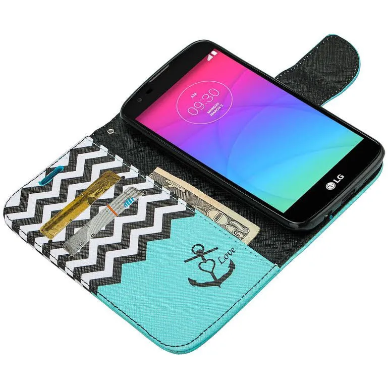 LG Leon LTE Case | Lg Tribute 2 Case | LG Power | LG Sunset | LG Destiny | LG Risio Case, Wallet Case, Wrist Strap [Kickstand] Pu Leather Wallet Case with ID & Credit Card Slots - Teal Chevron
