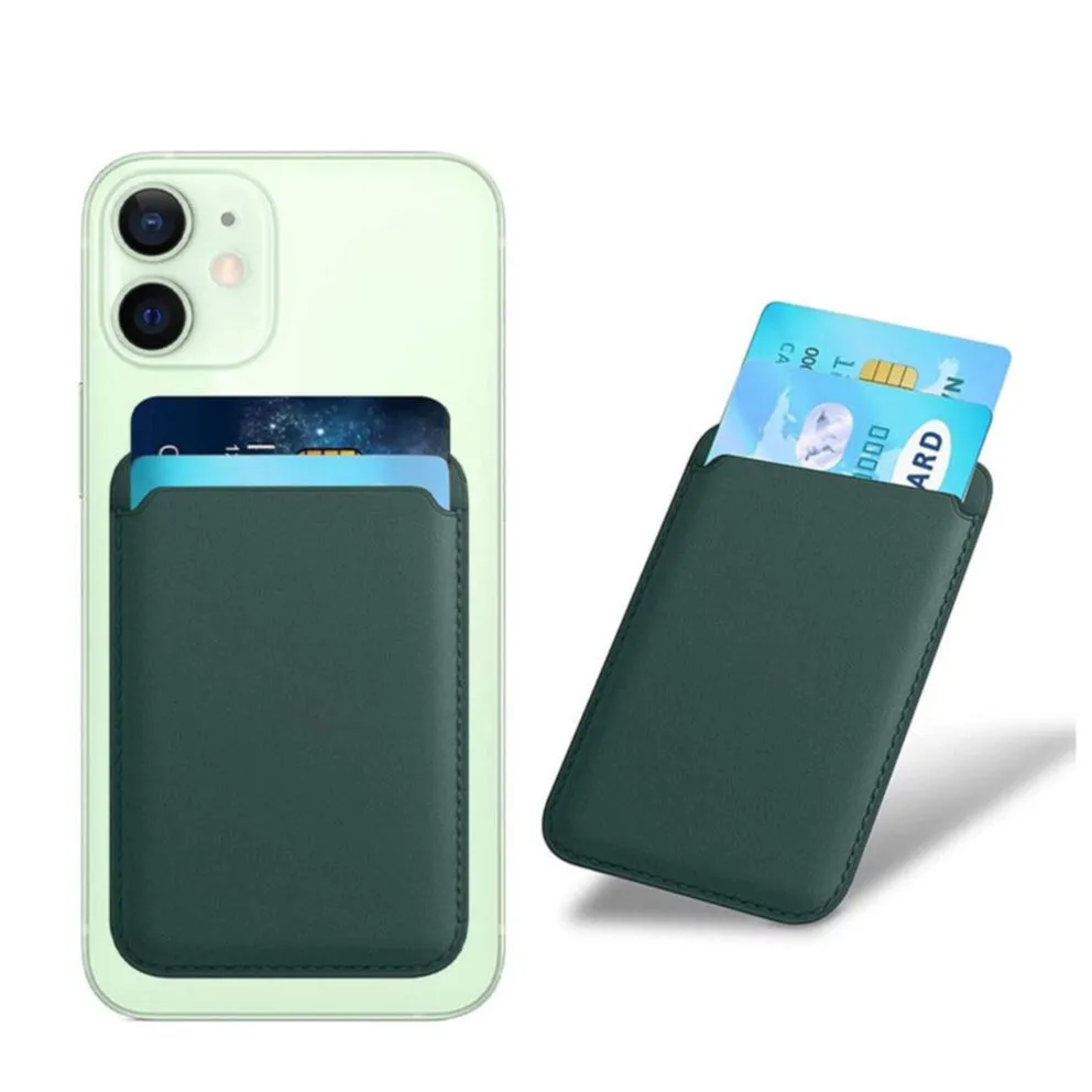 Magnetic MagSafe iPhone Leather Wallet Credit Card Holder - Green
