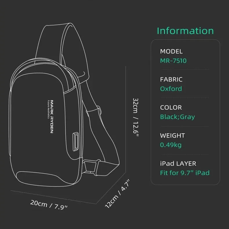 Mark Ryden MR-7510 Compact Crossbody Shoulder Bag Waterproof USB Charging