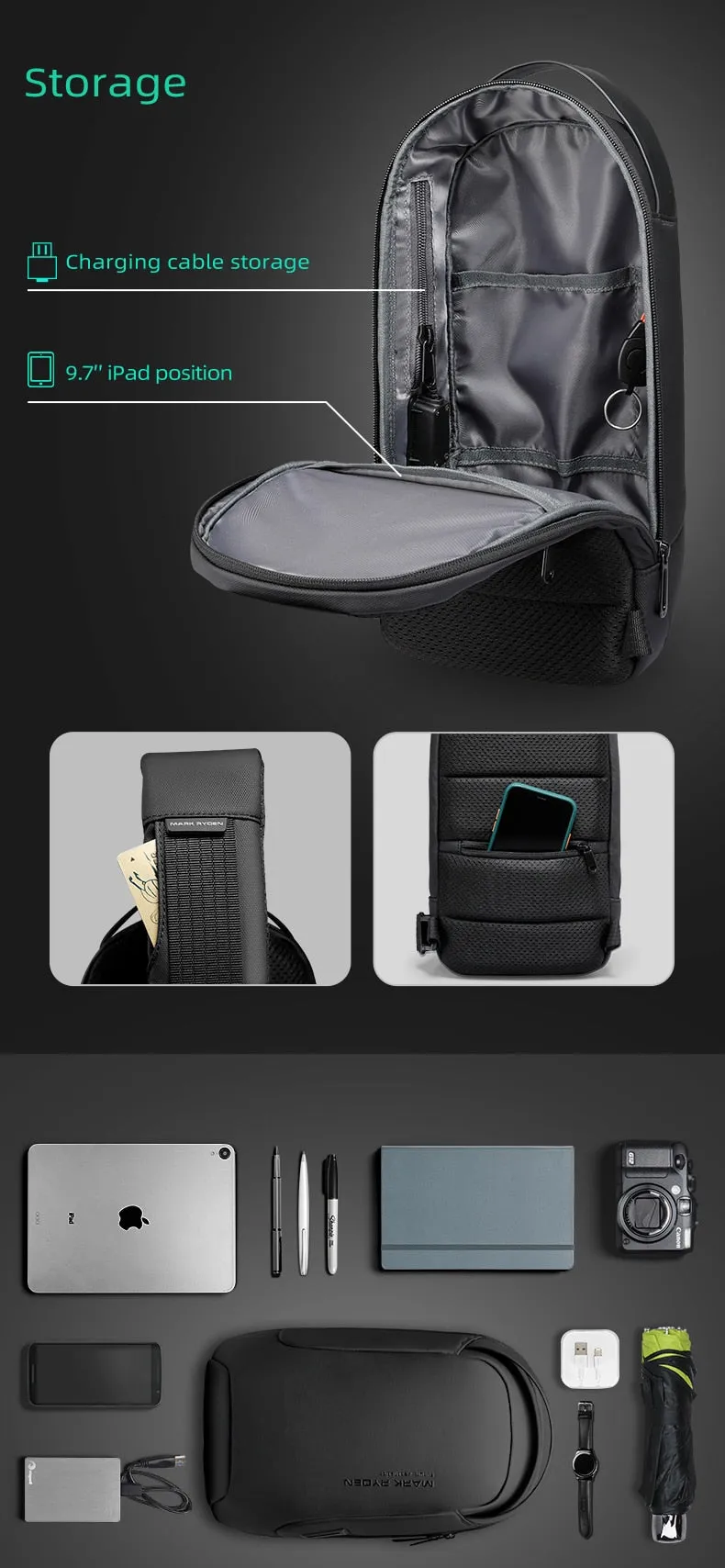 Mark Ryden MR-7510 Compact Crossbody Shoulder Bag Waterproof USB Charging