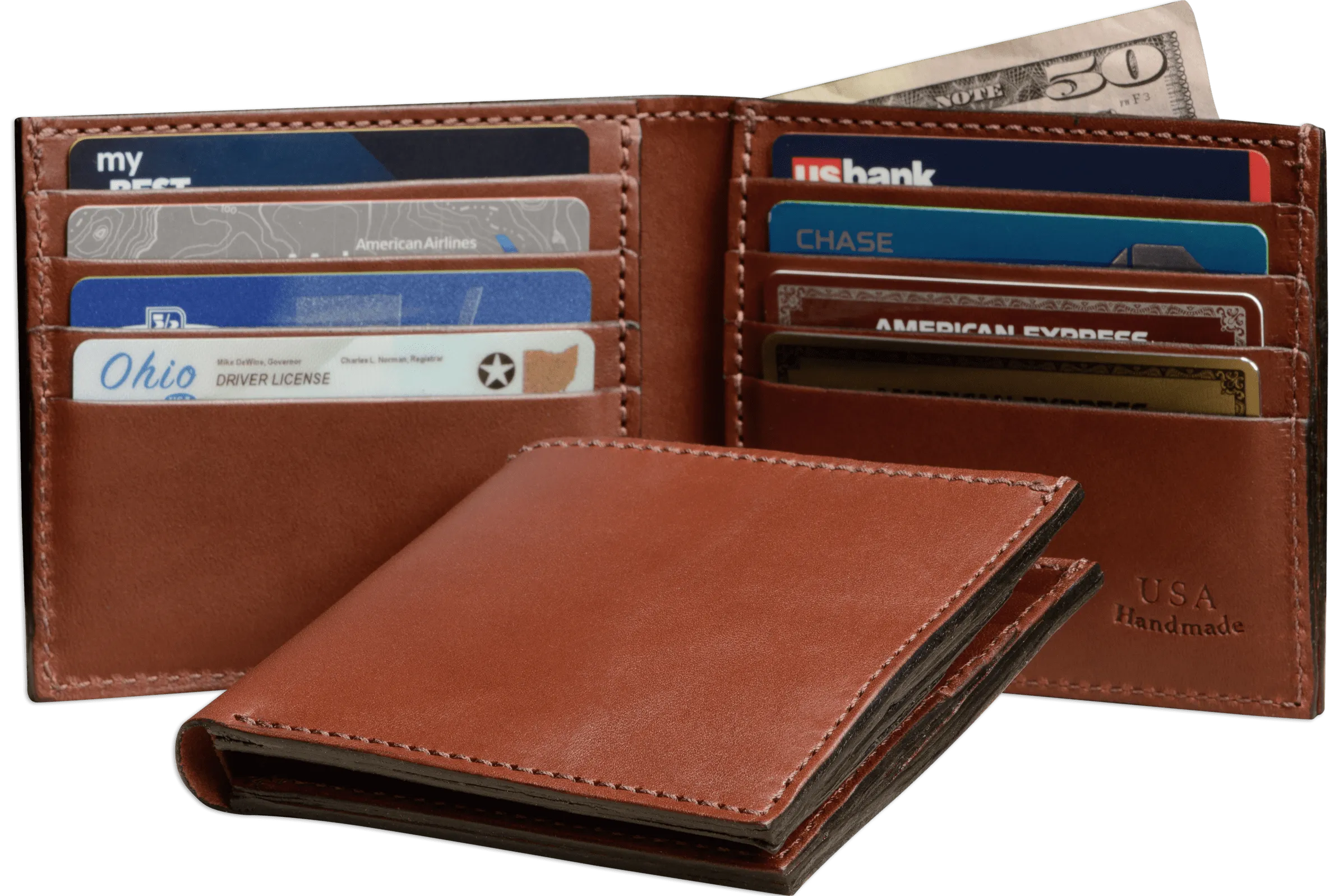 Medium Brown Premium Leather 8 Card Slot Bifold Wallet