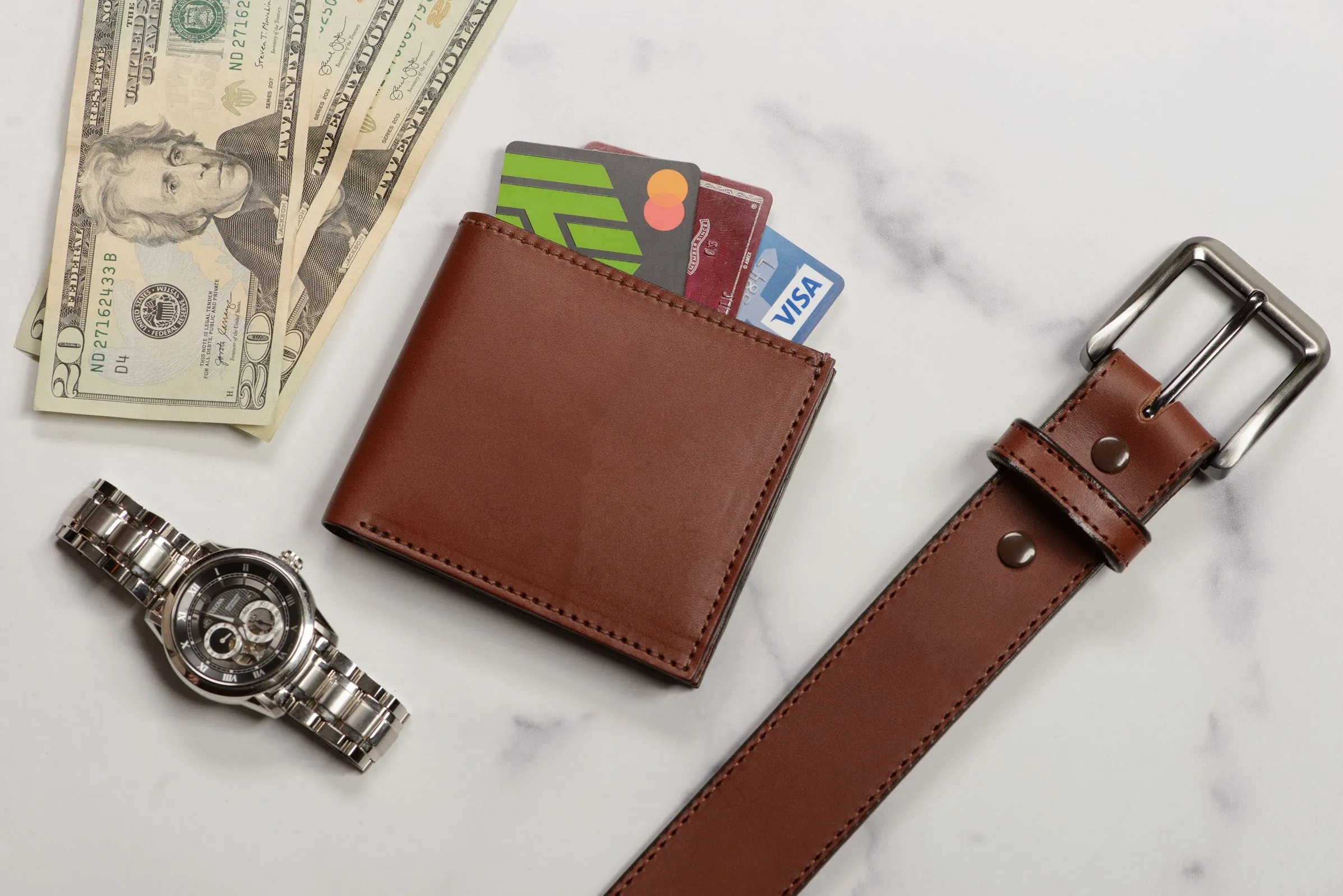 Medium Brown Premium Leather 8 Card Slot Bifold Wallet