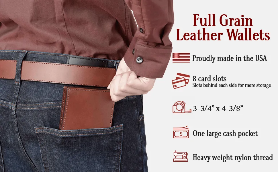 Medium Brown Premium Leather 8 Card Slot Bifold Wallet