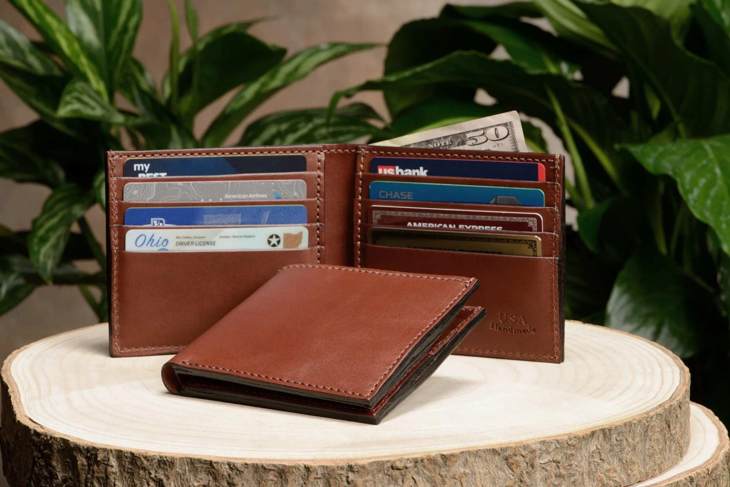 Medium Brown Premium Leather 8 Card Slot Bifold Wallet
