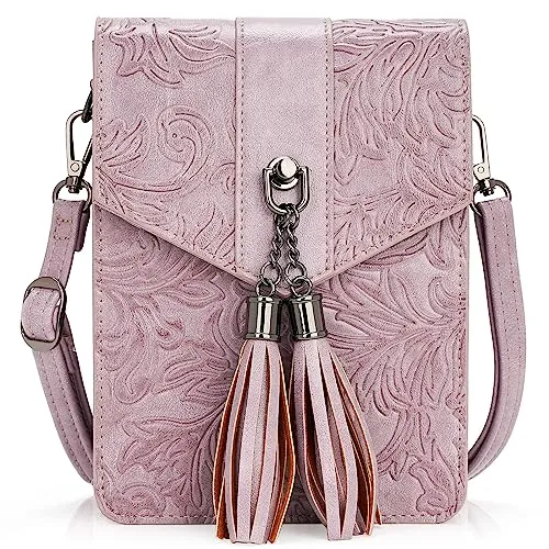 MEITRUE Crossbody Bags for Women Tassels Embossed Mini Phone Purse Shoulder handbags with RFID Card Slots