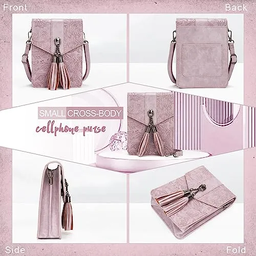 MEITRUE Crossbody Bags for Women Tassels Embossed Mini Phone Purse Shoulder handbags with RFID Card Slots