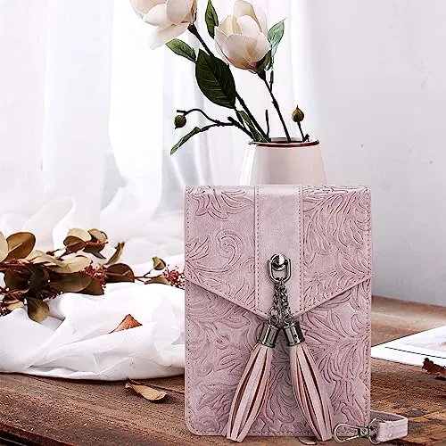 MEITRUE Crossbody Bags for Women Tassels Embossed Mini Phone Purse Shoulder handbags with RFID Card Slots