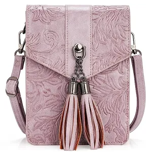 MEITRUE Crossbody Bags for Women Tassels Embossed Mini Phone Purse Shoulder handbags with RFID Card Slots