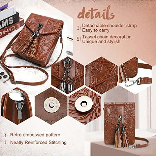 MEITRUE Crossbody Bags for Women Tassels Embossed Mini Phone Purse Shoulder handbags with RFID Card Slots