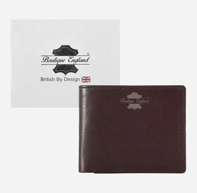 Men's Bifold Wallet Brown Slim Leather Card Holder RFID Protected