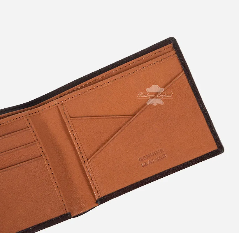 Men's Bifold Wallet Brown Slim Leather Card Holder RFID Protected