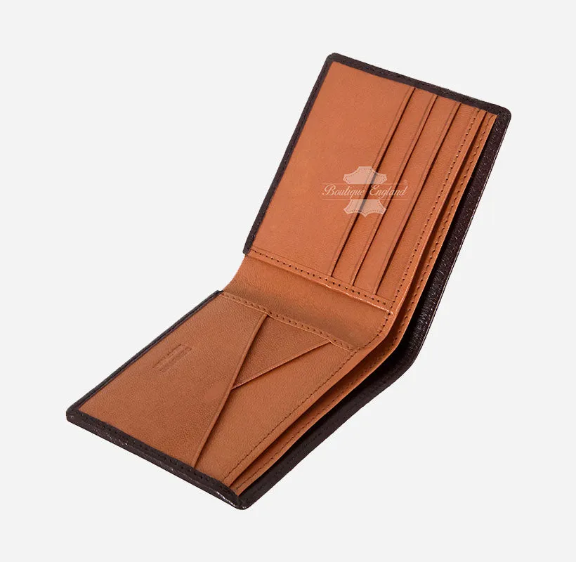 Men's Bifold Wallet Brown Slim Leather Card Holder RFID Protected