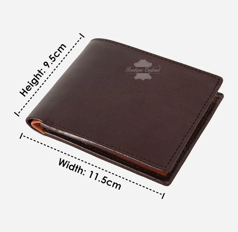 Men's Bifold Wallet Brown Slim Leather Card Holder RFID Protected