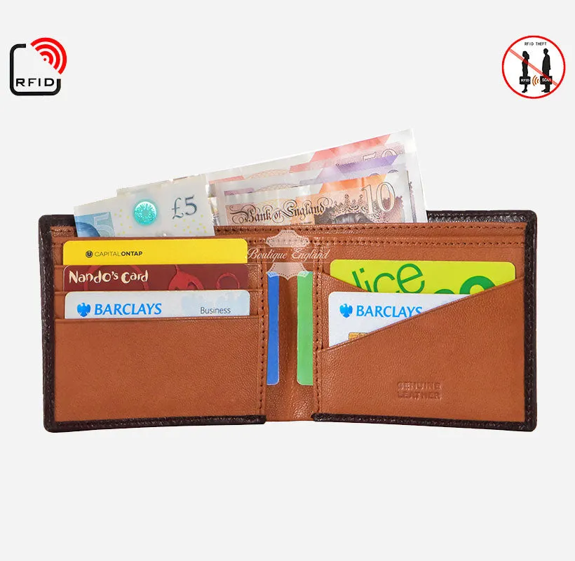 Men's Bifold Wallet Brown Slim Leather Card Holder RFID Protected