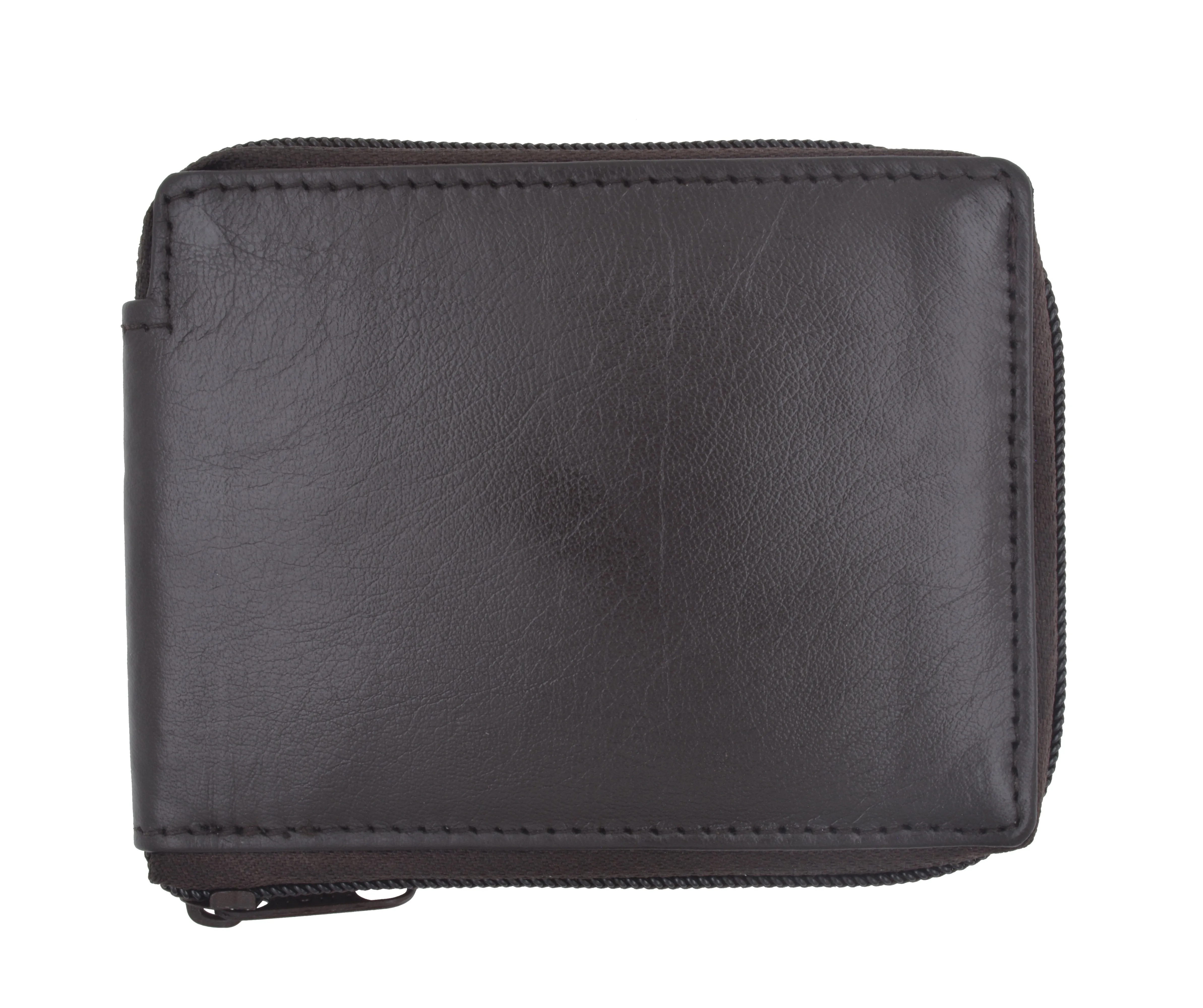 Men's Premium Leather Zip Around W/Outside ID Bifold Wallet P1574