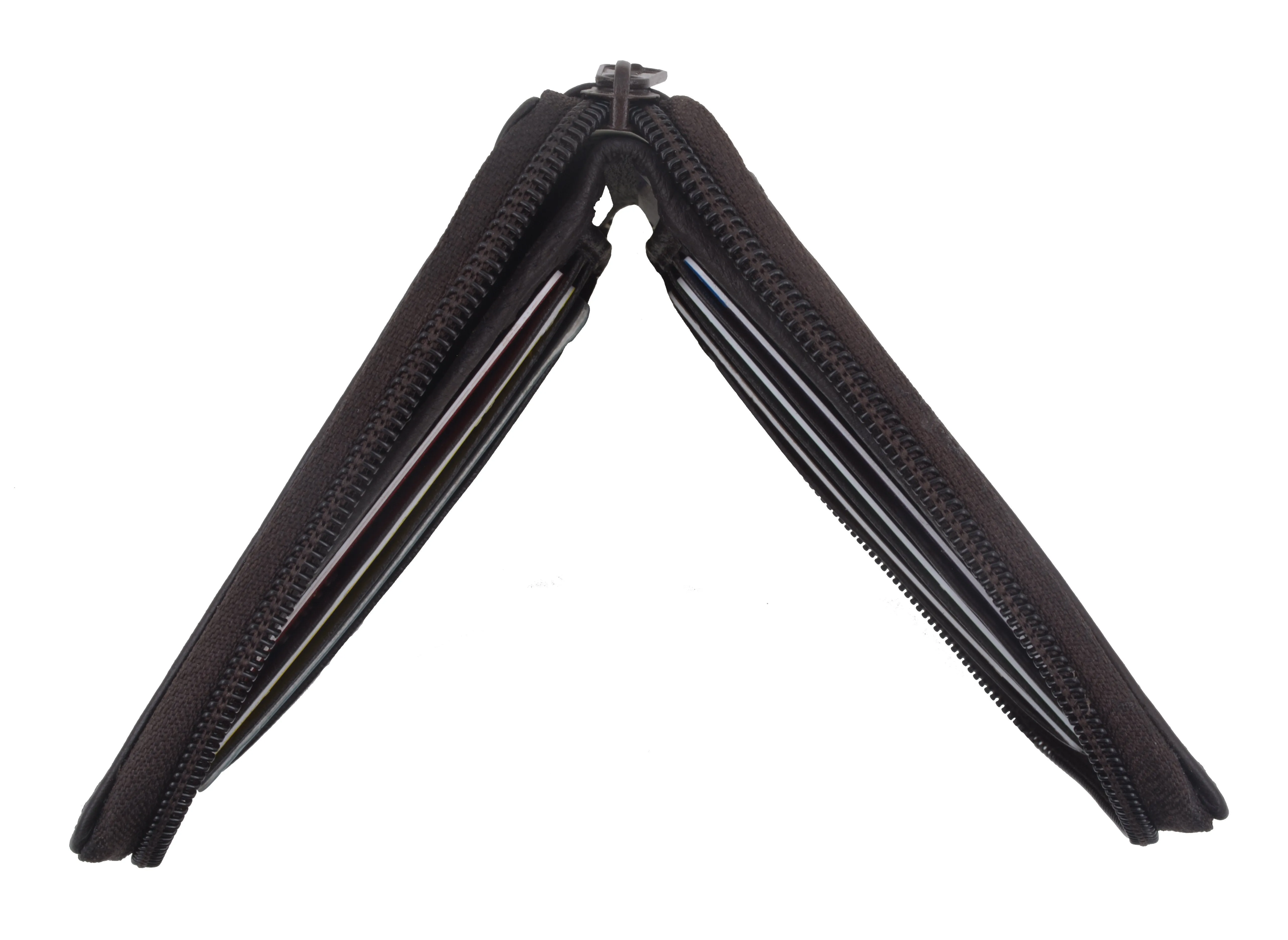 Men's Premium Leather Zip Around W/Outside ID Bifold Wallet P1574