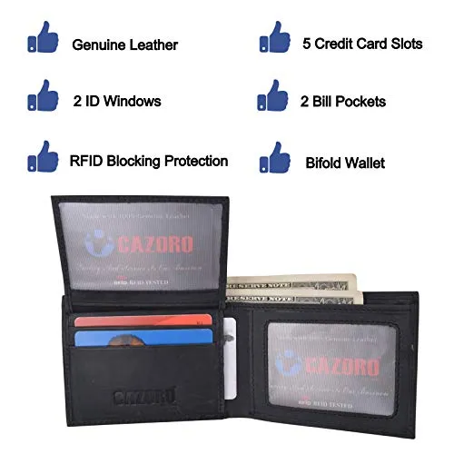 Mens Wallet RFID Genuine Leather Bifold Wallets For Men USA Stars & Stripes Design