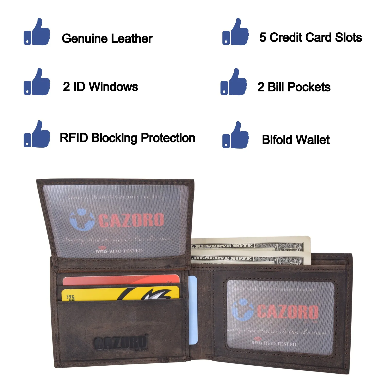 Mens Wallet RFID Genuine Leather Bifold Wallets For Men USA Stars & Stripes Design