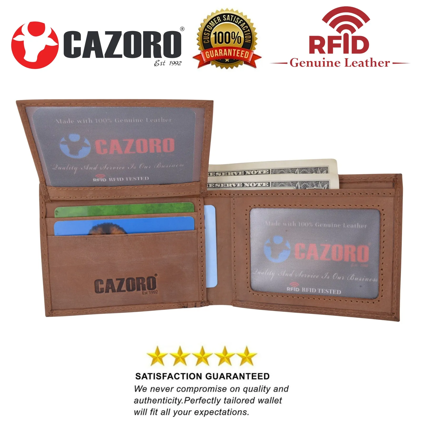 Mens Wallet RFID Genuine Leather Bifold Wallets For Men USA Stars & Stripes Design