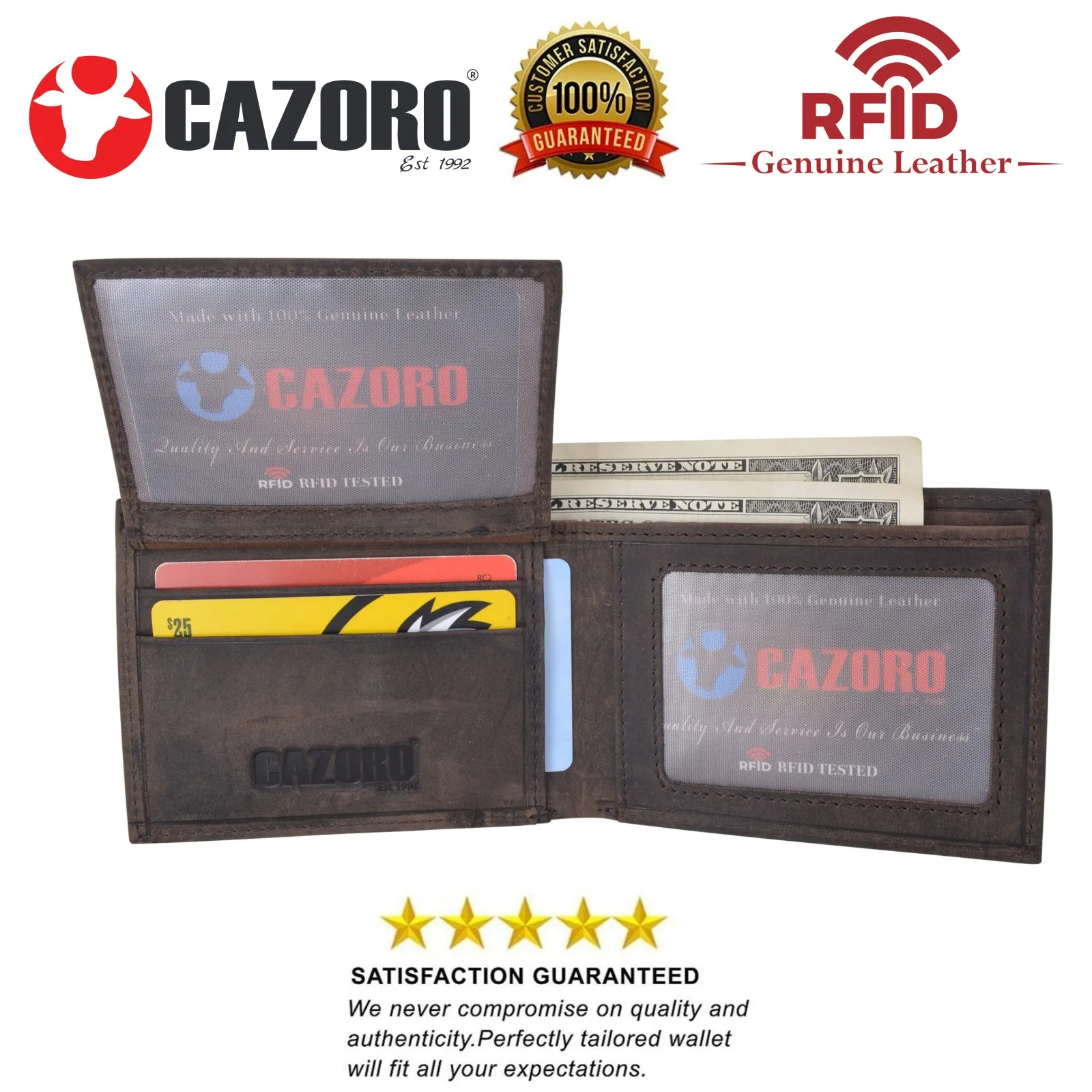 Mens Wallet RFID Genuine Leather Bifold Wallets For Men USA Stars & Stripes Design