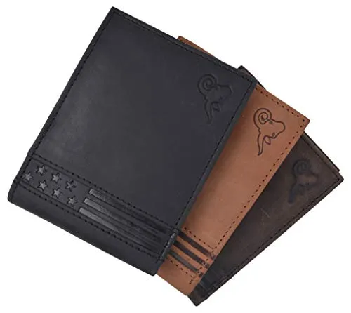 Mens Wallet RFID Genuine Leather Bifold Wallets For Men USA Stars & Stripes Design